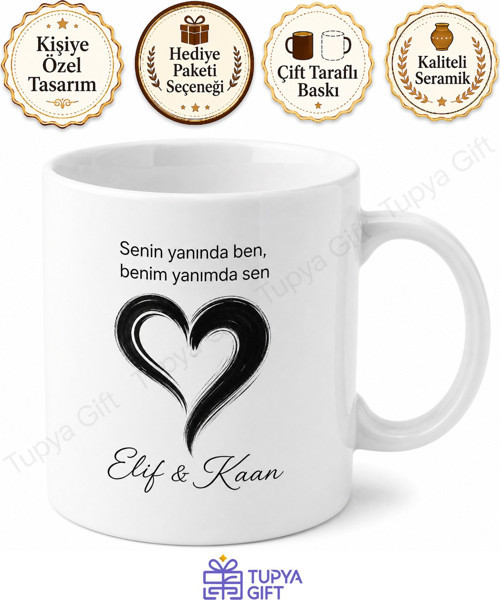 Siyah Beyaz Çift Kupa Bardak Seti Özel Baskılı Hediye Sevgiliye Kupa