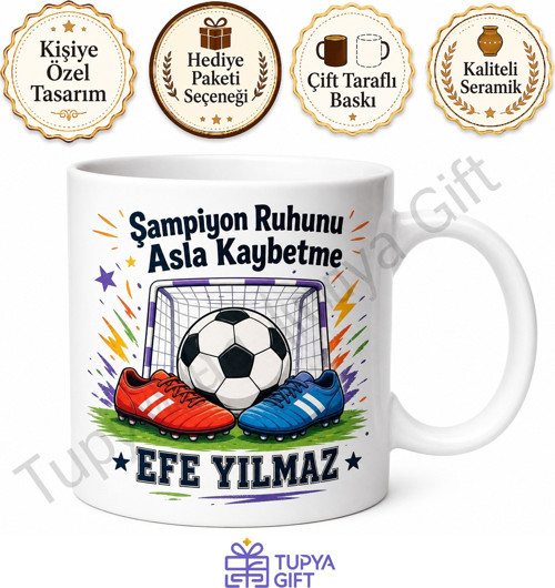 Futbol Temalı Çocuk Hediyesi Kişiye Özel Baskılı Kupa Bardak