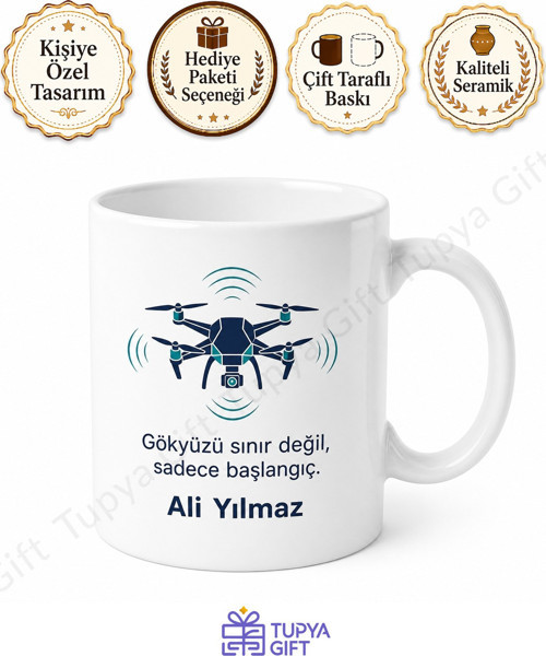 Drone Pilotu Hediyesi Kişiye Özel Baskılı Kupa Bardak Drone Severler İçin