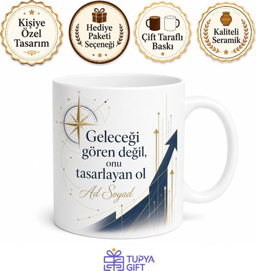 İsme Özel Vizyoner Yazılı Kupa Bardak Hediye Özel Tasarım Porselen Mug