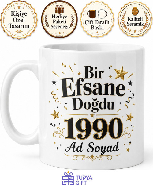 İsme Özel Efsane Doğdu Yazılı Kupa Bardak Doğum Günü Hediye