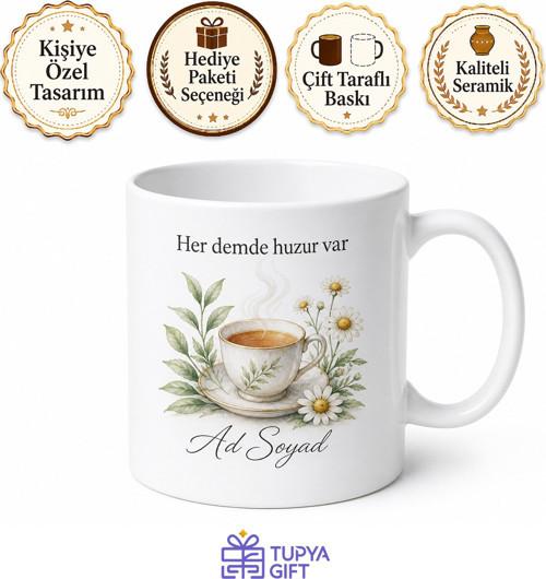 Rahatlatıcı Çay Temalı Baskılı Kupa Bardak Hediye Porselen Mug