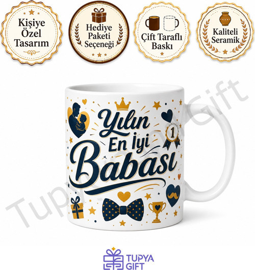 Yılın En İyi Babası Yazılı Kişiye Özel Baskılı Kupa Bardak Babalar Günü Hediye