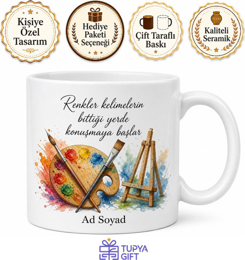Sanatçı Ruhlu Ressam Çizere Renk Paleti Fırça Darbesi Tuval Kupa Hediye Bardak