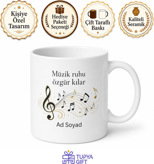 Müzisyene Hediye Nota Temalı Baskılı Kupa Bardak Müzik Severlere Özel