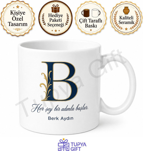B Harfi Baskılı Kişiye Özel Kupa Bardak Harf Hediye Mug
