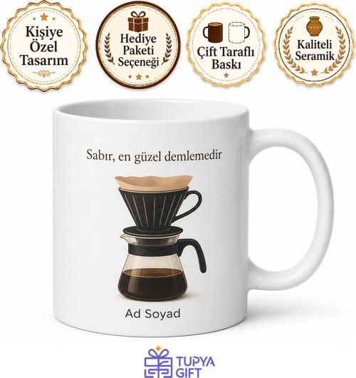 Pour Over Temalı Özel Tasarım Baskılı Kupa Bardak Kahve Hediye
