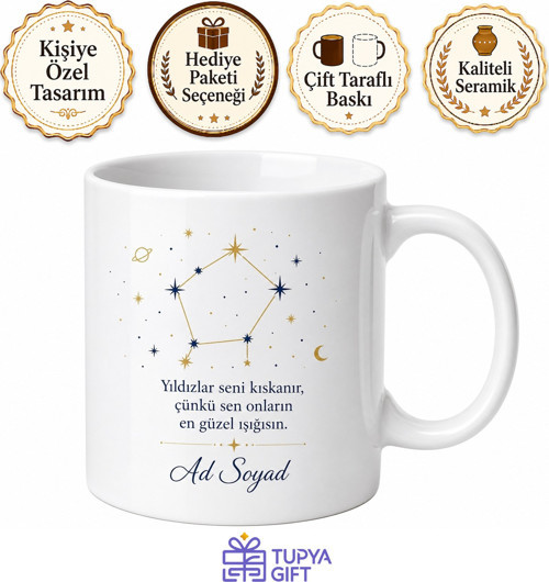 Kişiye Özel Burç Özellikleri Takımyıldızı Çizimli Astroloji Kupa Bardak Hediye