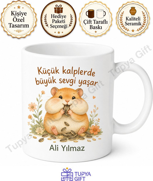 Hamster Sever Temalı Baskılı Kupa Bardak Hediye Porselen Mug