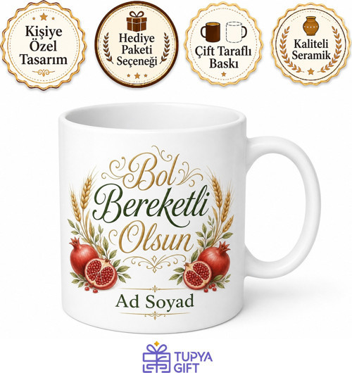 İsme Özel Bol Bereketli Olsun Yazılı Kupa Bardak Hediye Porselen Mug