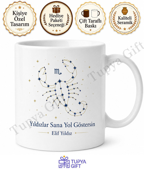 Burç Hediyesi İsme Özel Baskılı Kupa Bardak Astroloji Hediye