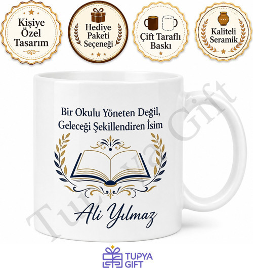Okul Müdürüne Hediye Kişiye Özel Baskılı Kupa Bardak Özel Tasarım