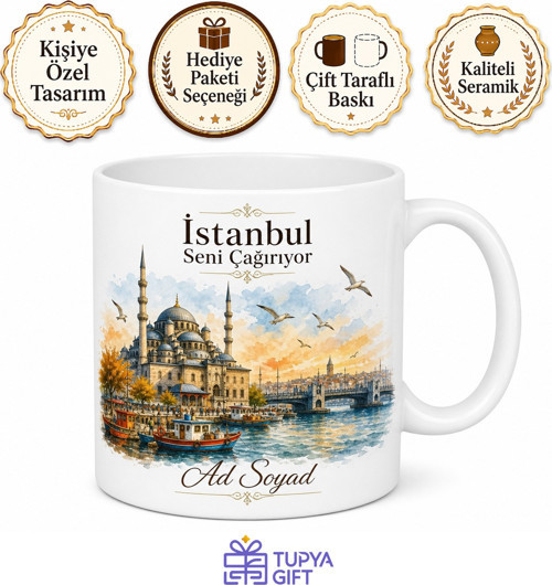 Eminönü Temalı İstanbul Kupası Özel Baskılı Porselen Kupa Bardak Hediye