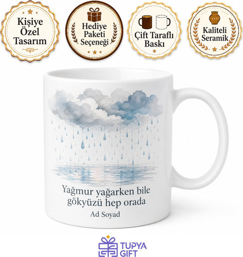 Yağmur Temalı Sakin Tasarım Baskılı Kupa Bardak Özel Hediye
