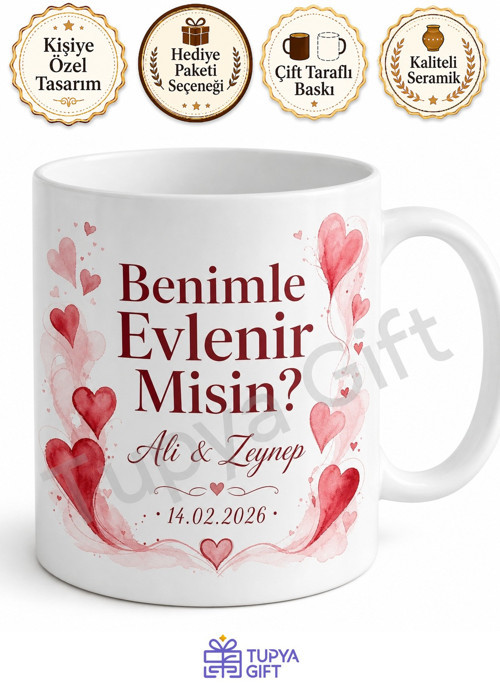 Benimle Evlenir Misin Yazılı Sürpriz Kupa Bardak Baskılı Evlilik Teklifi Hediye