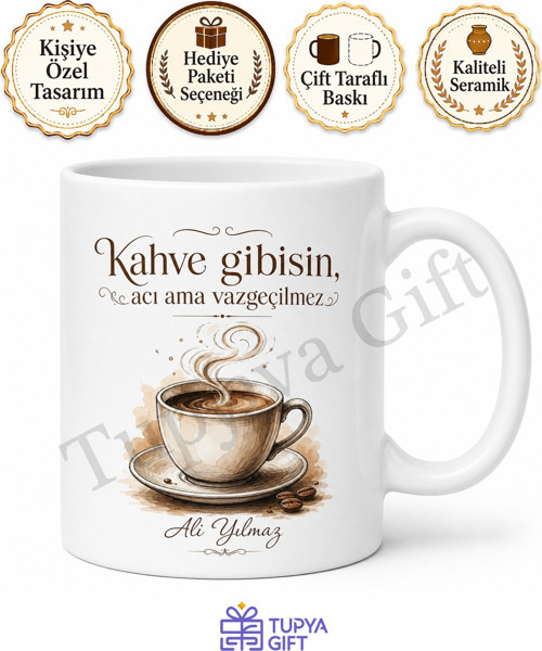 Kahve Aşkı Temalı Kişiye Özel Baskılı Kupa Bardak Hediye