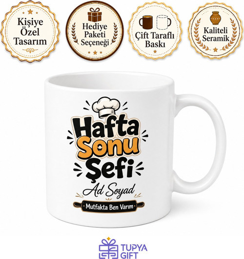 Hafta Sonu Şefi Yazılı Komik Kupa Bardak Esprili Hediye Baskılı Mug