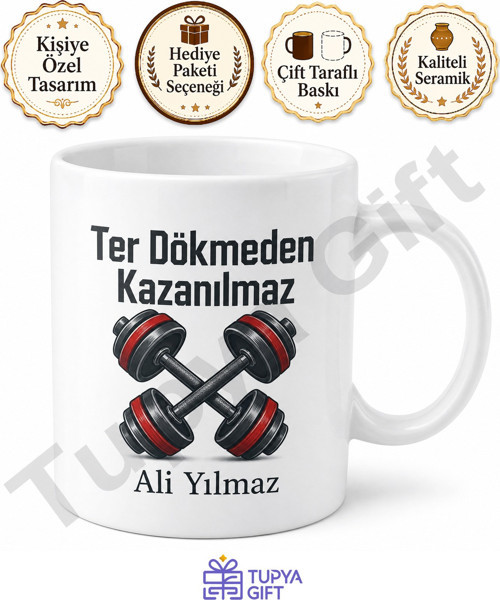 Dambıl Temalı Spor Sever Hediyesi Özel Tasarım Baskılı Porselen Kupa Bardak