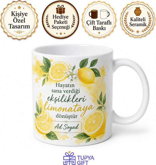 Limon Temalı Baskılı Kupa Bardak Özel Tasarım Hediye Porselen Mug