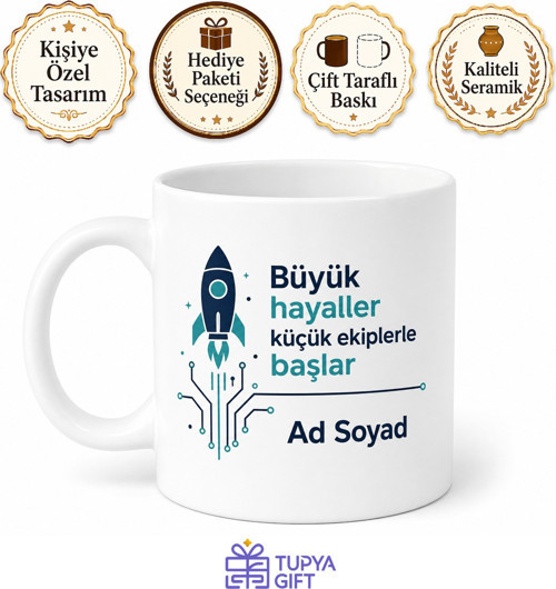 İsme Özel Startup Ekibi Kupa Bardak Seti Yazılı Hediye Ofis Bardağı