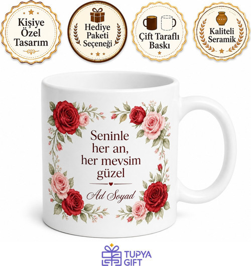 Sevgiliye Doğum Günü Hediyesi Kişiye Özel Romantik Baskılı Kupa Bardak