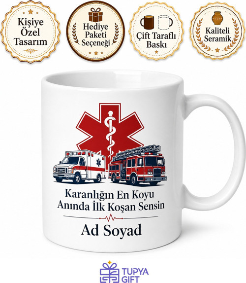 Dünya Acil Yardım Günü Hayat Kurtaranlara Özel Tasarım Porselen Kupa Bardak Hediye