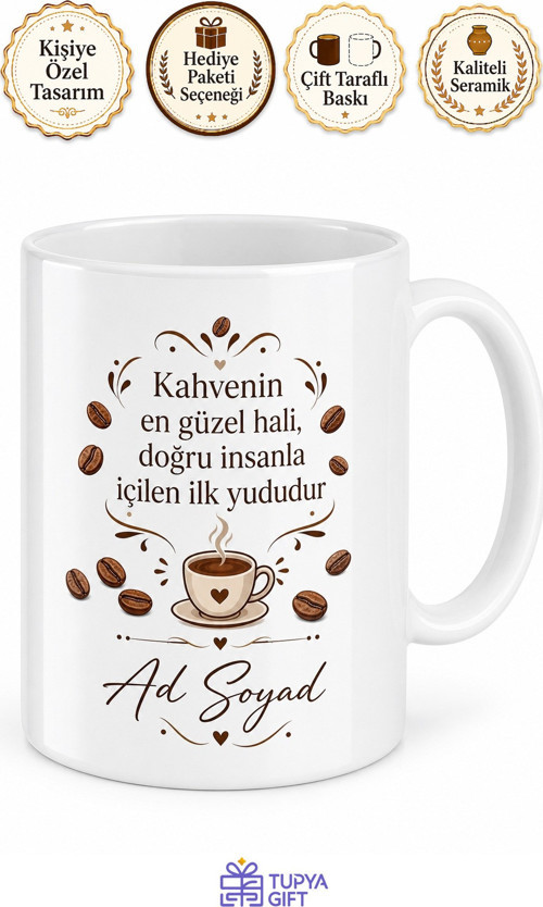 İsme Özel Kahve Gurmesi Yazılı Baskılı Kupa Bardak Kahve Severlere Hediye