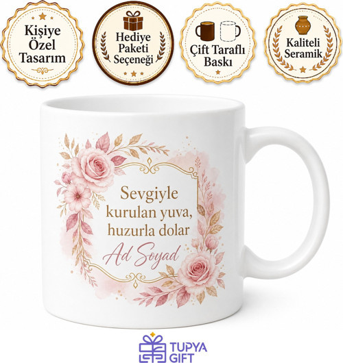 Çeyizlik Kupa Seti Gelin Adayına Özel Tasarım Porselen Bardak Hediye