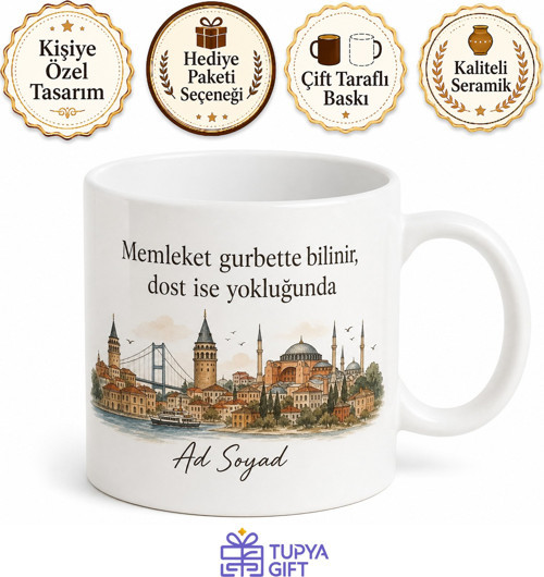 Kişiye Özel Memleket Temalı Dostluk Hediyesi Kupa Bardak İsimli Hediye