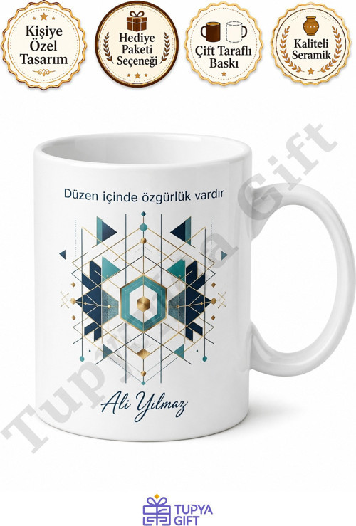 Geometrik Desenli Kişiye Özel Baskılı Kupa Bardak Hediye
