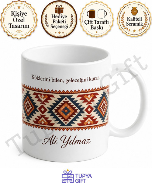 Etnik Desenli Baskılı Kupa Bardak Hediye Özel Tasarım Porselen Mug