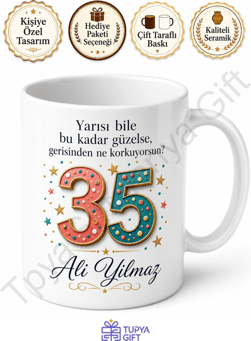 Yarı Yol Kutlaması 35 Yaş Doğum Günü Özel Tasarım Kupa Bardak Hediye