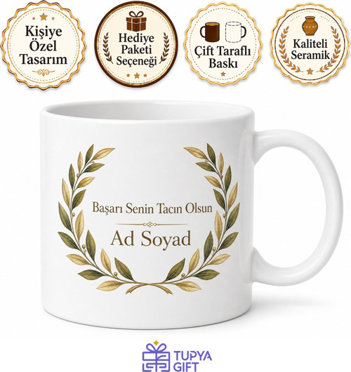 Defne Dalı Temalı Baskılı Kupa Bardak Hediye Özel Tasarım Porselen Mug