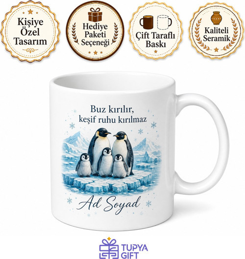 Kutup Araştırmacısına Penguen Gözlemi Buzul Çatlağı Eksi Derece Kupa Hediye