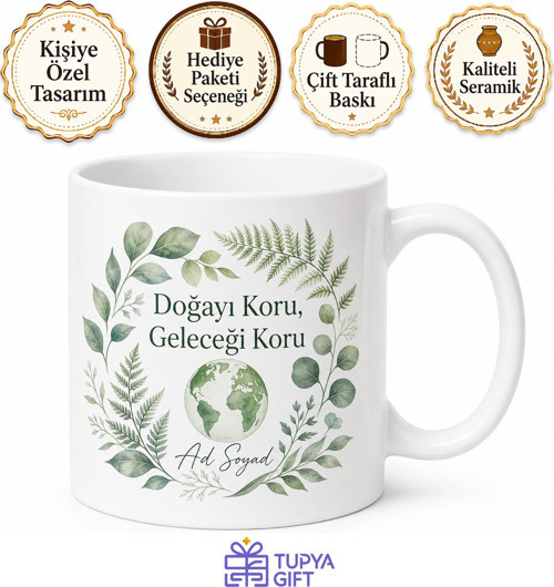 Çevre Dostu Kişiye Özel Doğa Mesajlı Baskılı Kupa Bardak Hediye