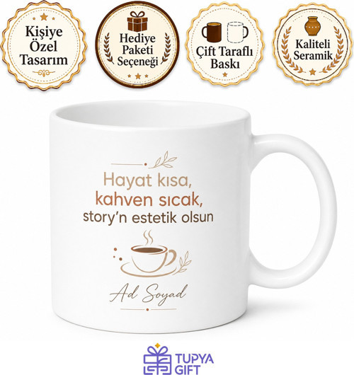Story Atarken Kahve Göstermeyi Sevenlere Şık Estetik Kupa Bardak Hediye