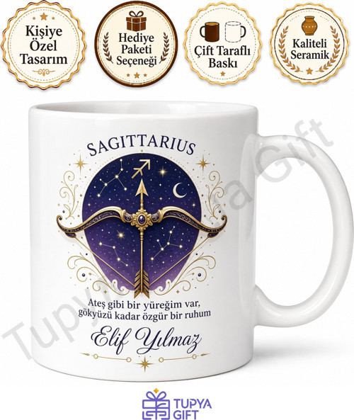 Yay Burcu Temalı Baskılı Kupa Bardak Astroloji Hediye Porselen Mug