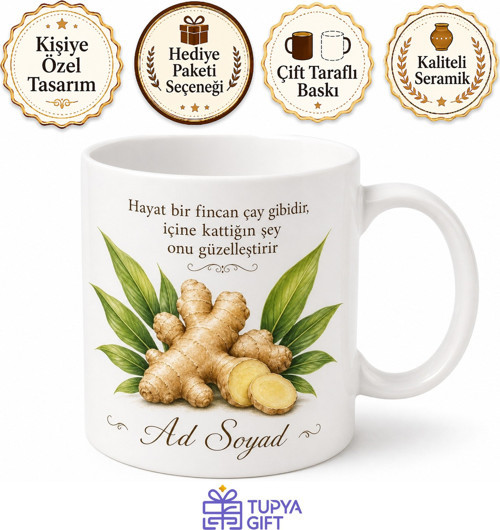 Zencefil Temalı Baskılı Kupa Bardak Hediye Özel Tasarım Porselen Mug