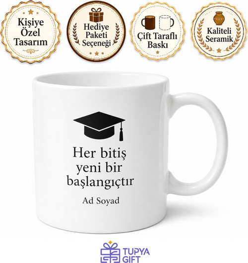 Mezun İçin Mesajlı Hediyelik Baskılı Kupa Bardak Mezuniyet Hediyesi