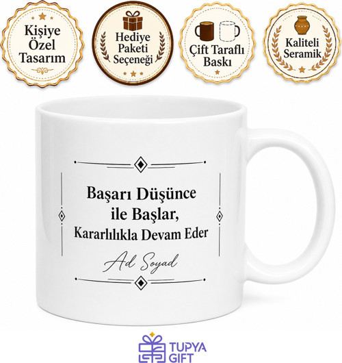 Kişiye Özel Ofis Masası İçin Mesajlı Baskılı Kupa Bardak Hediye