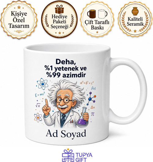 İsme Özel Çılgın Dahi Yazılı Kupa Bardak Hediye Özel Tasarım Baskılı