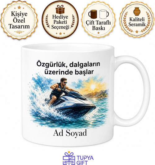 Jet Ski Temalı Baskılı Kupa Bardak Hediye Deniz Motoru Porselen Mug