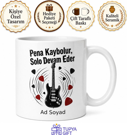 Gitarist Solo Atan Pena Kaybeden Amfi Sesi Distorsiyon Kupa Bardak Hediye