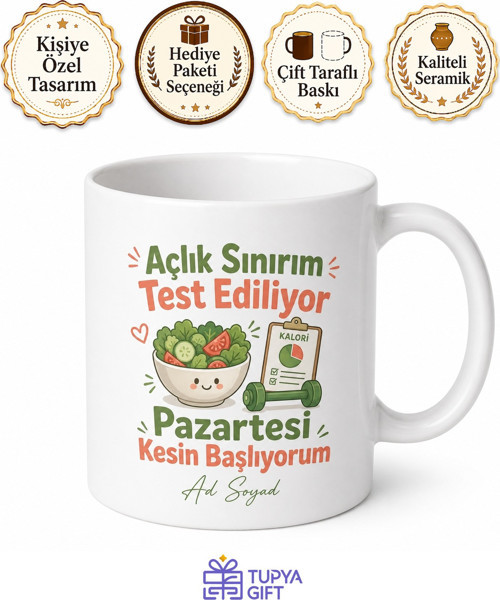 Diyet Yapan Kalori Cetveli Fit Olma Hayali Pazartesi Başlangıcı İrade Testi Komik Kupa Hediye Bardak