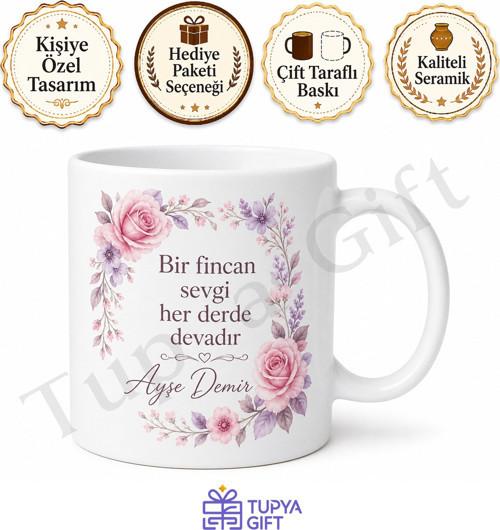 Teyze İçin Kişiye Özel İsimli Baskılı Kupa Bardak Doğum Günü Hediyesi