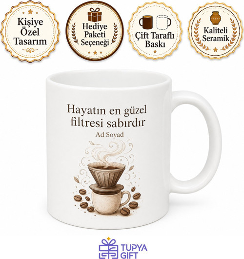 Filtre Kahve Severler İçin Özel Tasarım Baskılı Porselen Kupa Bardak Hediye