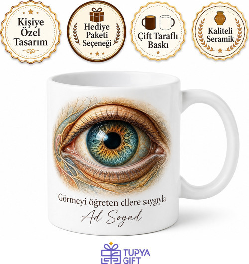 Göz Rengi Retina Çizimli Göz Doktoruna Özel Yanılsama Kupa Bardak Hediye