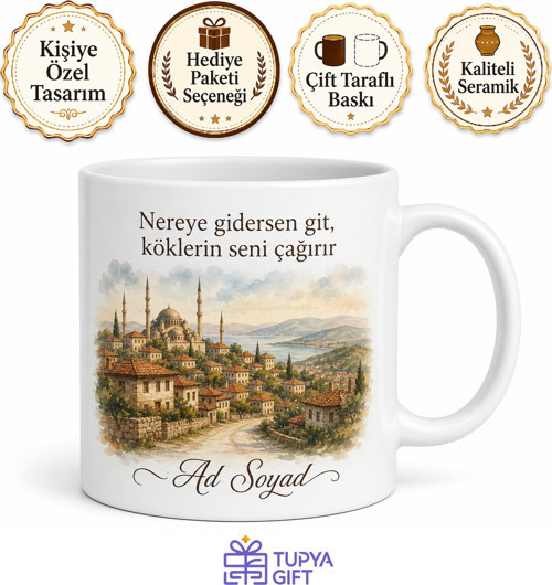Gurbetçiye Hediye İsimli Memleket Hasreti Kupa Bardak Özel Tasarım