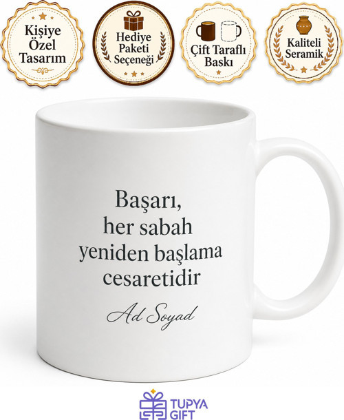 Kişiye Özel İsimli Motivasyon Sözlü Porselen Kupa Bardak Hediye