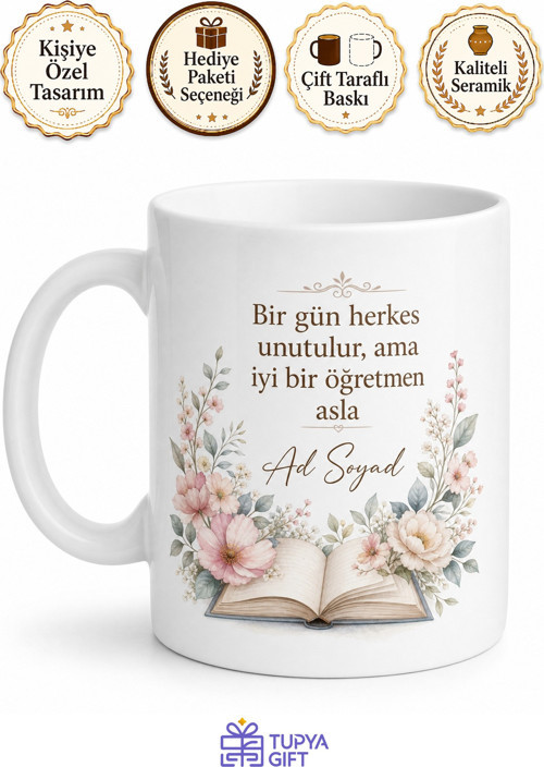 Öğretmene Doğum Günü Hediyesi Kişiye Özel İsimli Baskılı Kupa Bardak